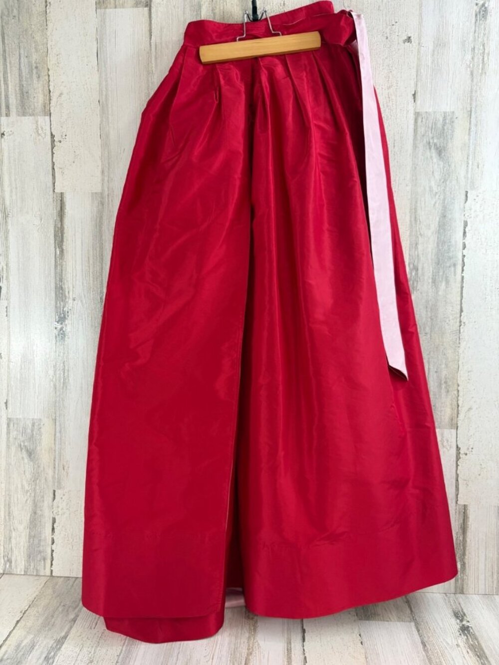 Ann Mashburn Red Pink Silk Taffeta Reversible Wrap Skirt Sz M